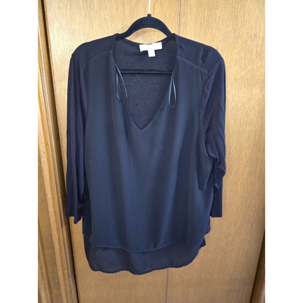 MICHAEL Michael Kors Black Long Sleeve V-Neck Blouse Women Small